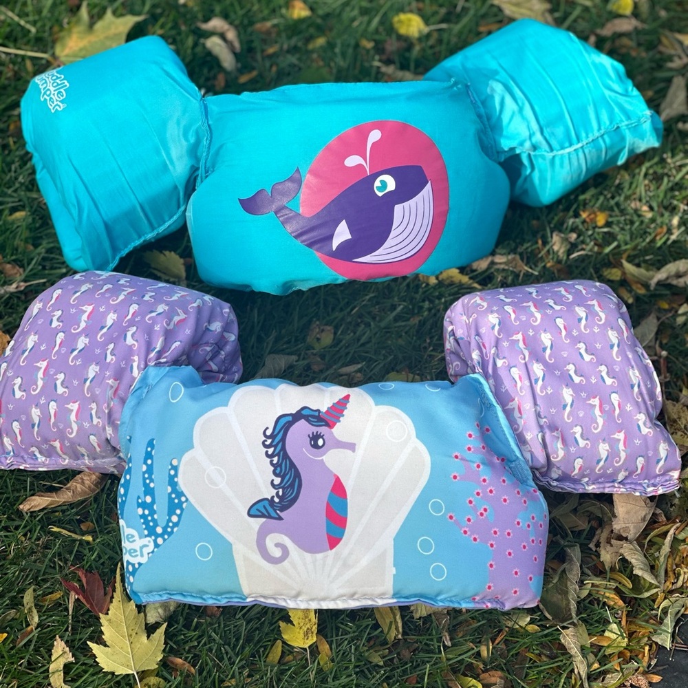 Set of 2 Kids' Puddle Jumper Swim Floaties with Whale and Seahorse Designs